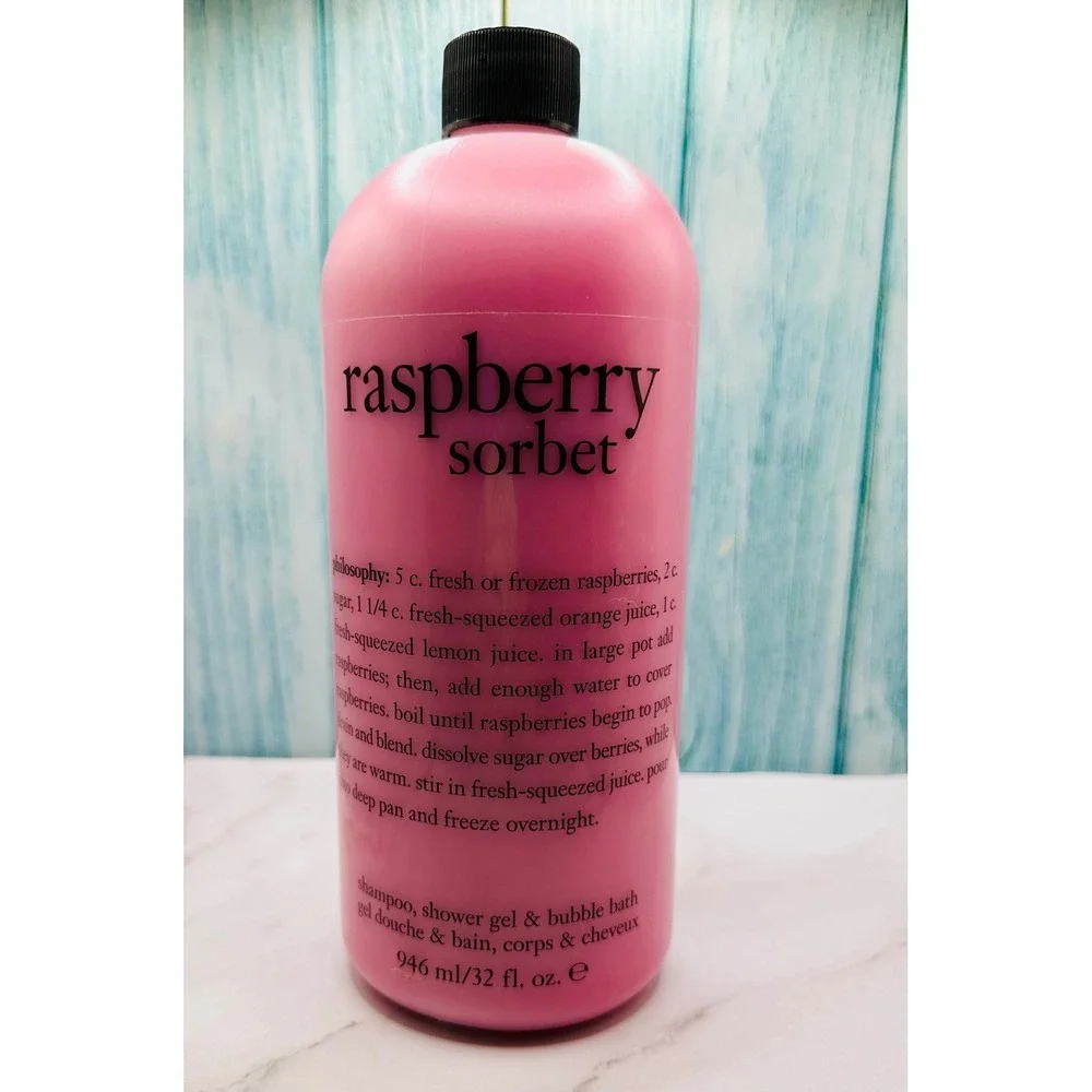 32 oz Philosophy Raspberry Sorbet 3-in-1 Shampoo Shower Gel Bubble‎ Bath w/ Pump